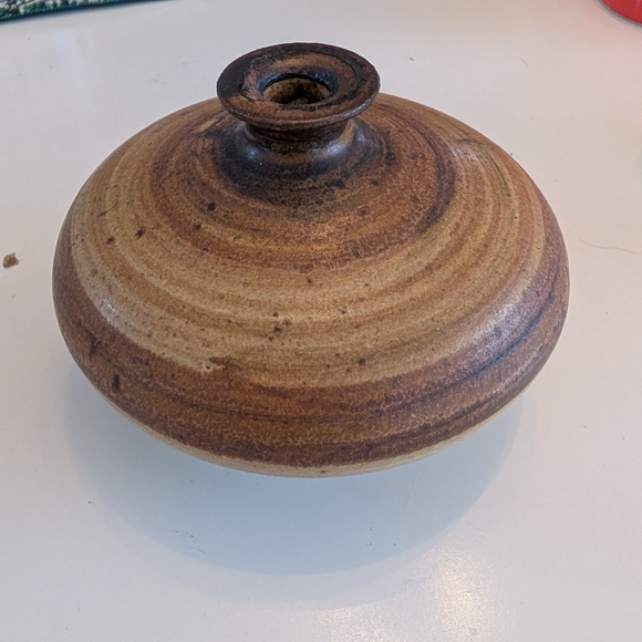MCM Danish Vintage Brown and Tan Studio Pottery Ceramic Vase Artist Signed - Picture 9 of 16